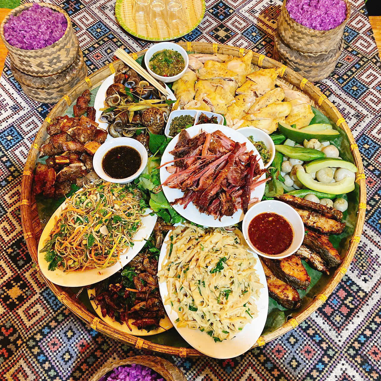 Traditional Thai meal in a stilt house in But Village