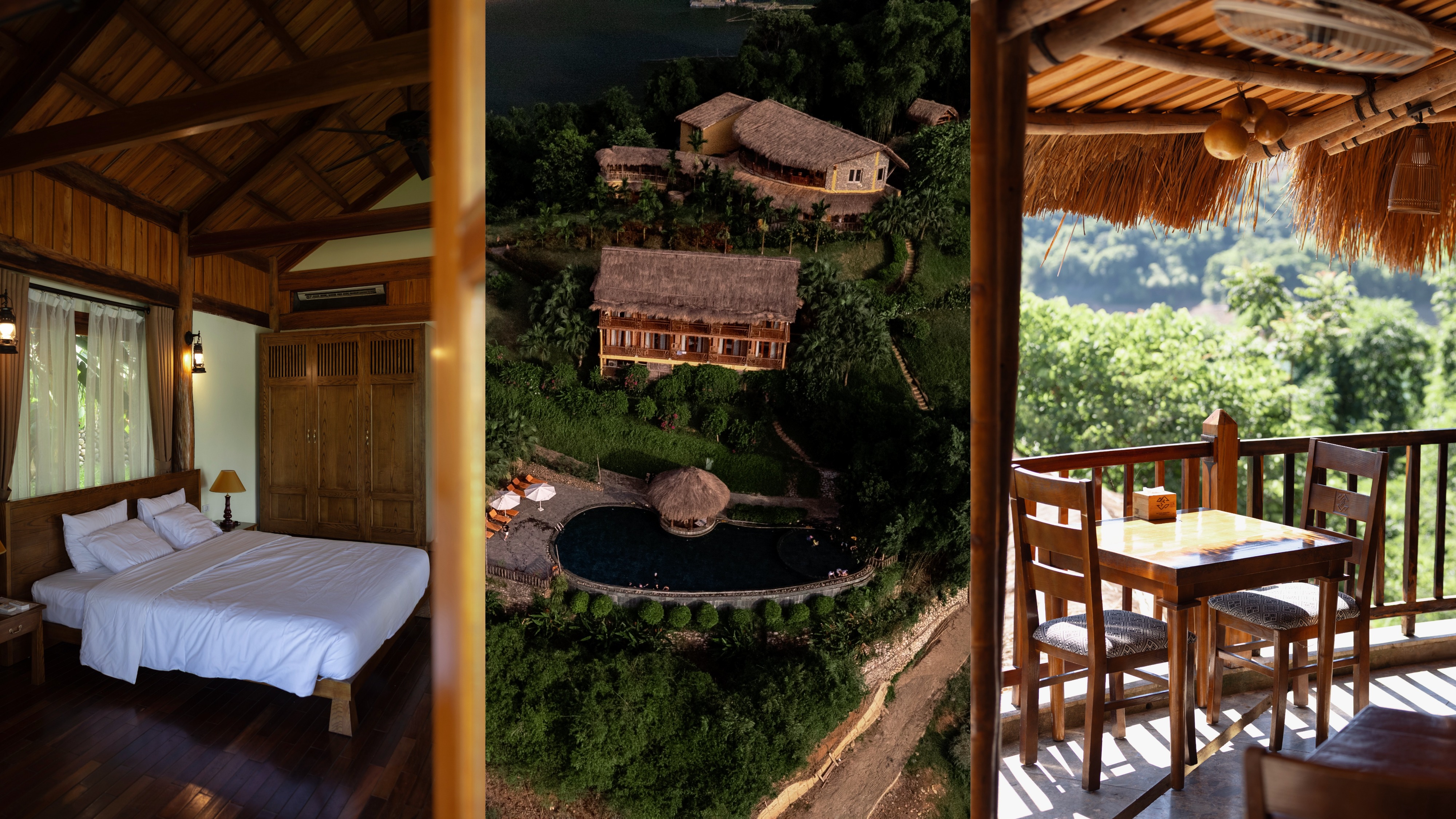 Mai Chau Hideaway Lake Resort is the only property actually built on a peninsula inside Hoa Binh Lake, giving guests direct lake access from the shoreline