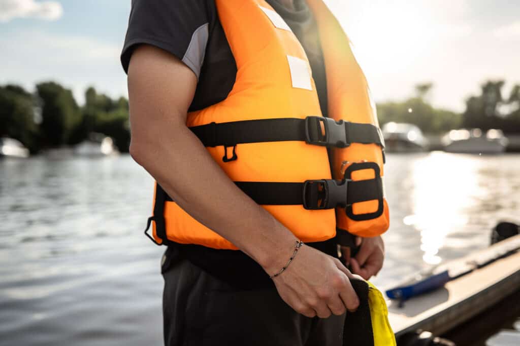 Close-up of a correctly fitted life jacket being adjusted (Source: Collected)