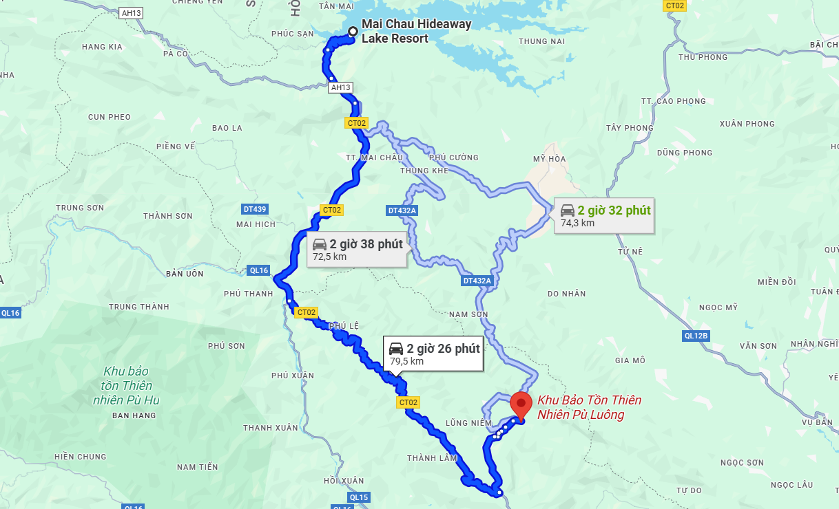 Đường đi từ Mai Châu Hideaway Lake Resort tới khu bảo tồn thiên nhiên Pù Luông Đường đi từ Mai Châu Hideaway Lake Resort tới khu bảo tồn thiên nhiên Pù Luông