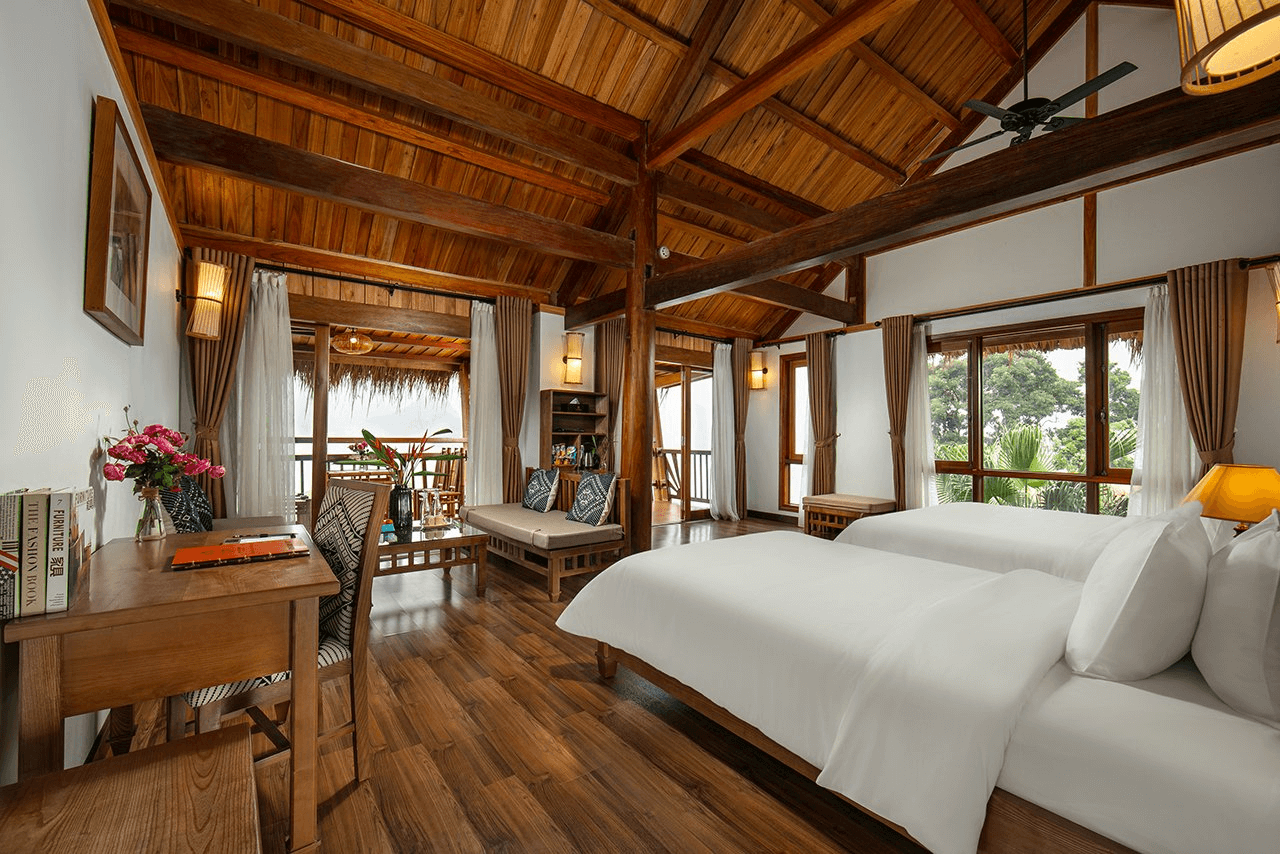 Phòng ngủ đầy đủ tiện nghi tại Mai Châu Hideaway Lake Resort Phòng ngủ đầy đủ tiện nghi tại Mai Châu Hideaway Lake Resort