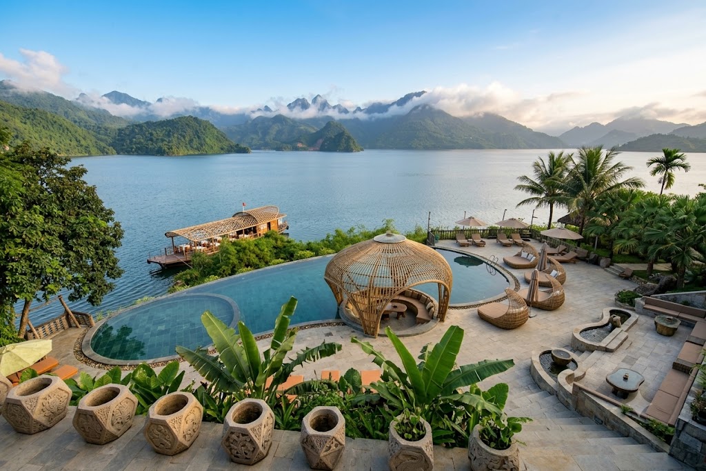 Paddling around Dao Dua is one of the slowest and most scenic ways to enjoy Hoa Binh Lake