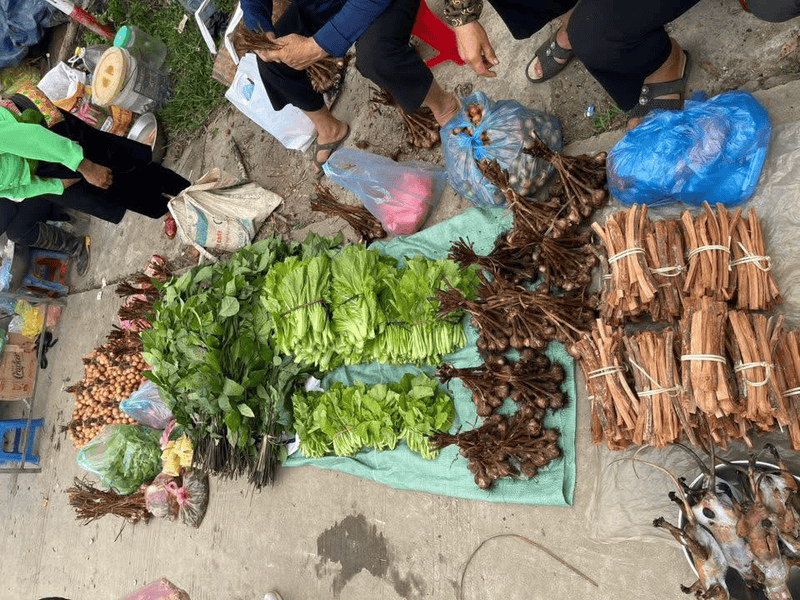 Đi dọc các lối nhỏ trong chợ, du khách sẽ bắt gặp rất nhiều sản vật địa phương được bày bán một cách mộc mạc (Nguồn: Báo Du Lịch)