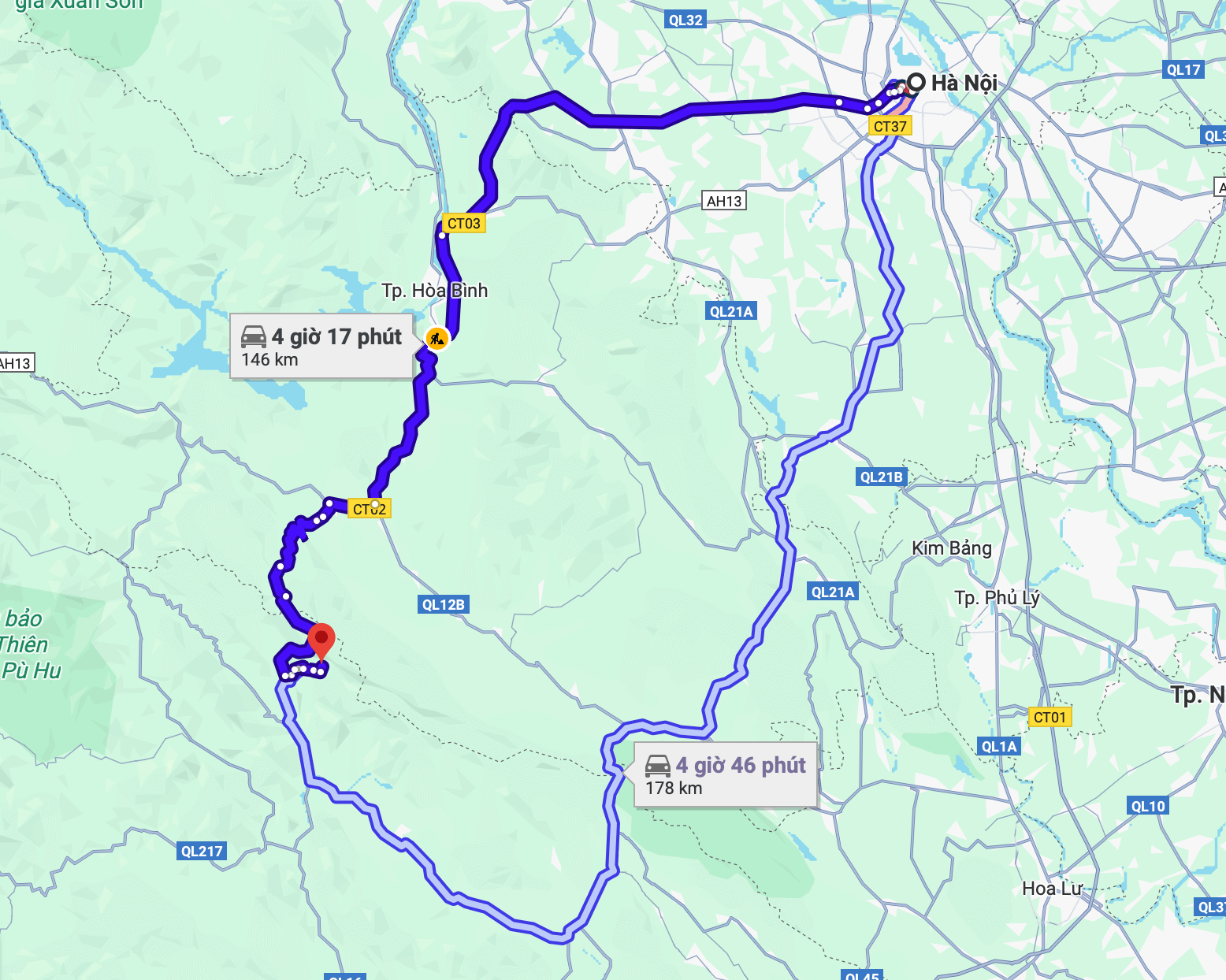 Quãng đường di chuyển từ Hà Nội đến Thác Hiêu bằng ô tô Quãng đường di chuyển từ Hà Nội đến Thác Hiêu bằng ô tô